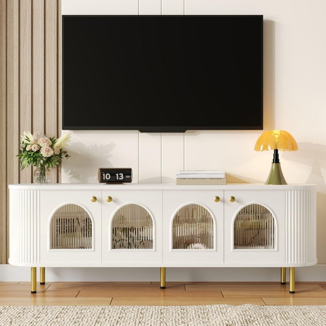 Meuble TV creme avec 4 portes 170 x 35 x 55 cm