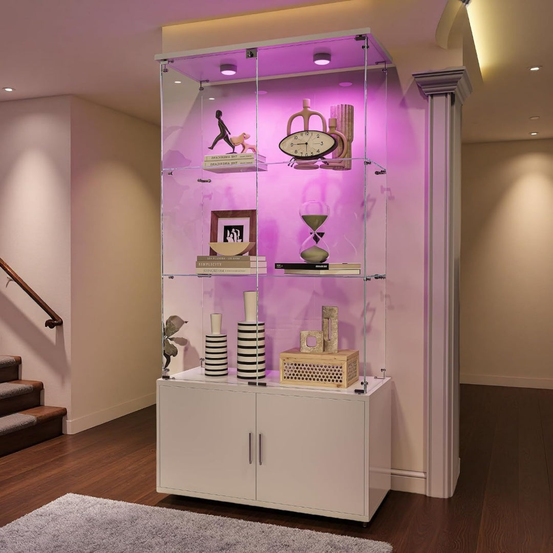 Materiau noble, vitrine dexposition rose en bois