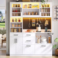 Beau buffet gris clair avec plateau en verre trempe avec eclairage LED