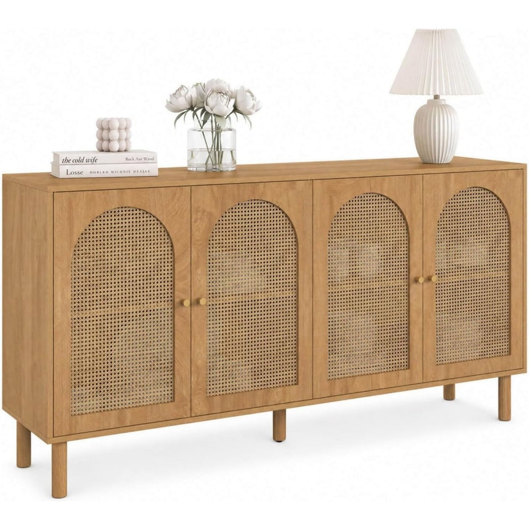 Buffet marron 4 etageres reglables, bois ingenierie et style scandinave