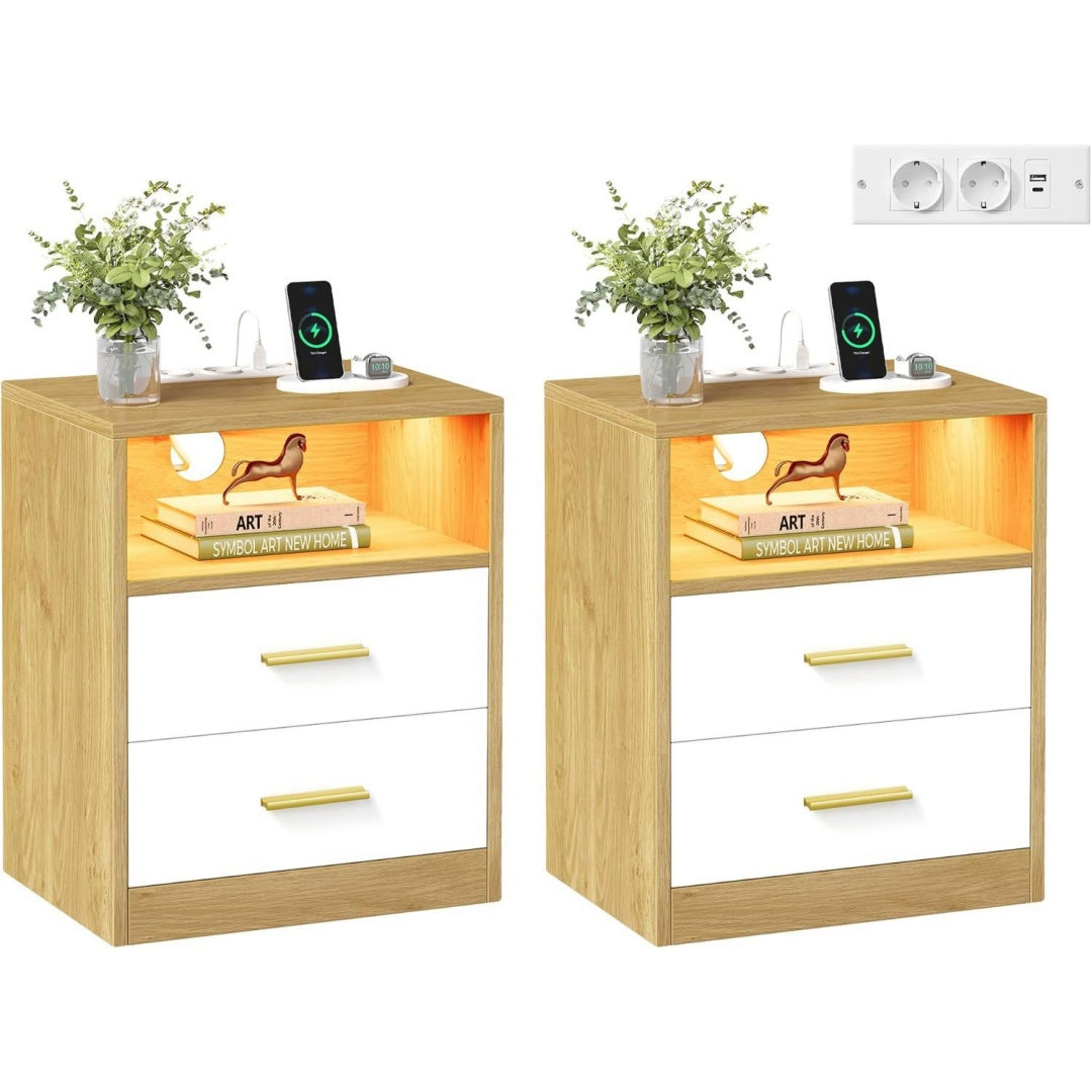 Spacieuse table de chevet en bois massif et MDF