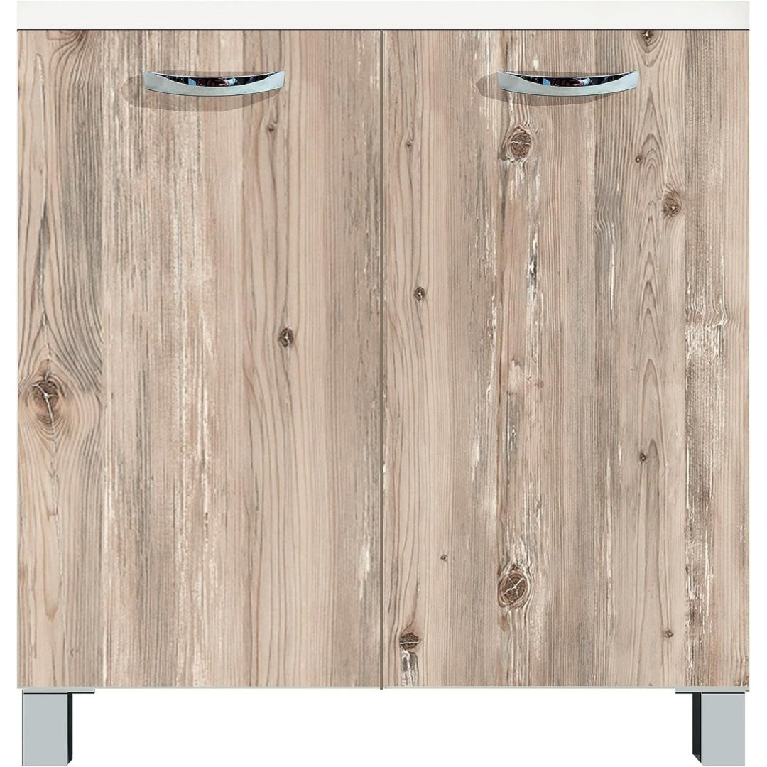 Rangement sur pied beige en panneau de particules, portes & 2 portes