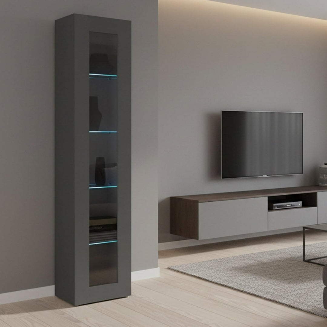 Vitrine en verre, gris fonce, LED (40 x 30 x 180 cm)