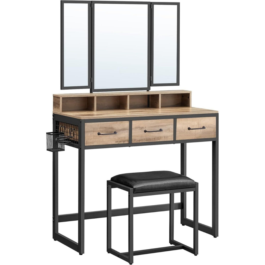 Coiffeuse 90 x 40 x 141 cm en acier et verre solide