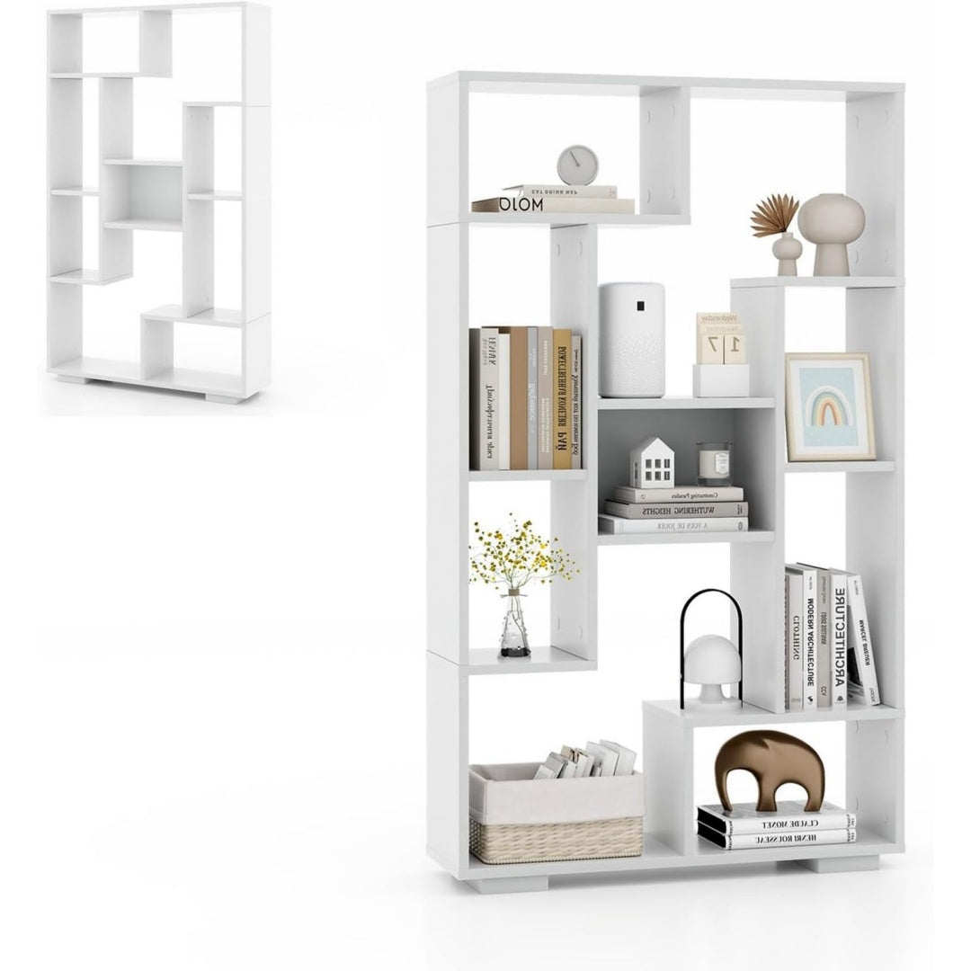 Bibliotheque etagere gris clair 9 etageres reglables, bois ingenierie et design moderne