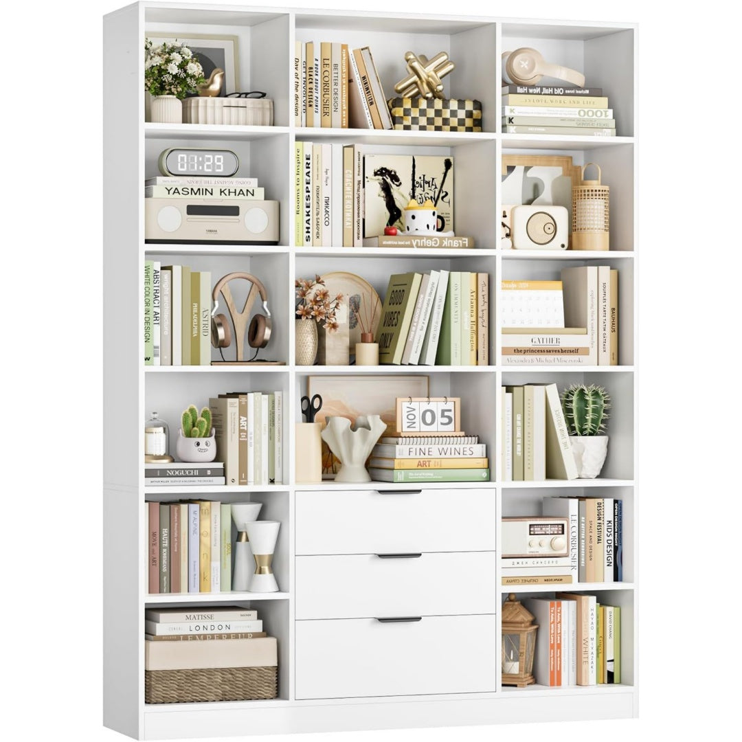 Bibliotheque etagere gris clair design moderne materiau durable 3 tiroirs