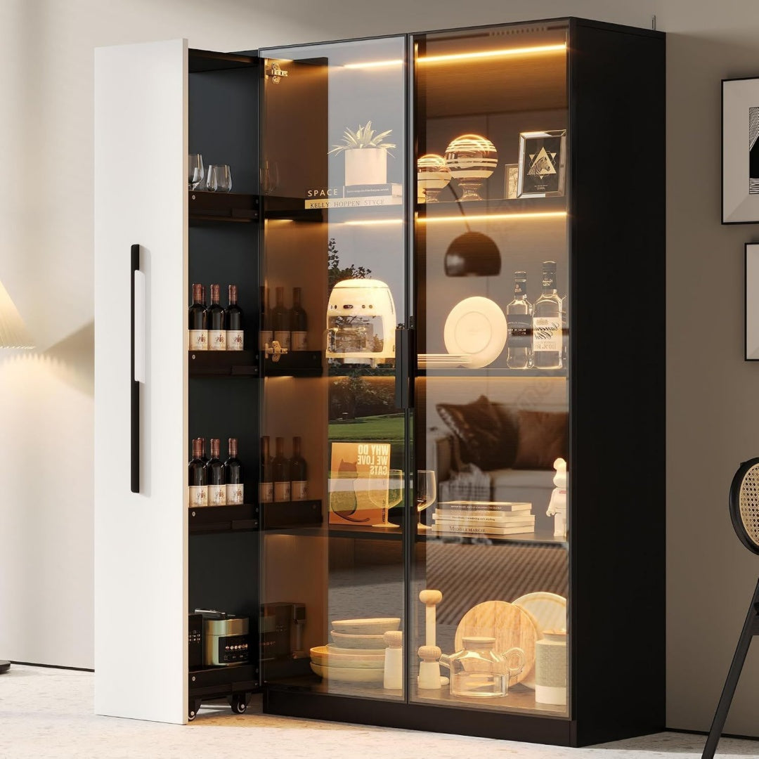 Armoire vitree gris verre 110 cm, rangement design moderne