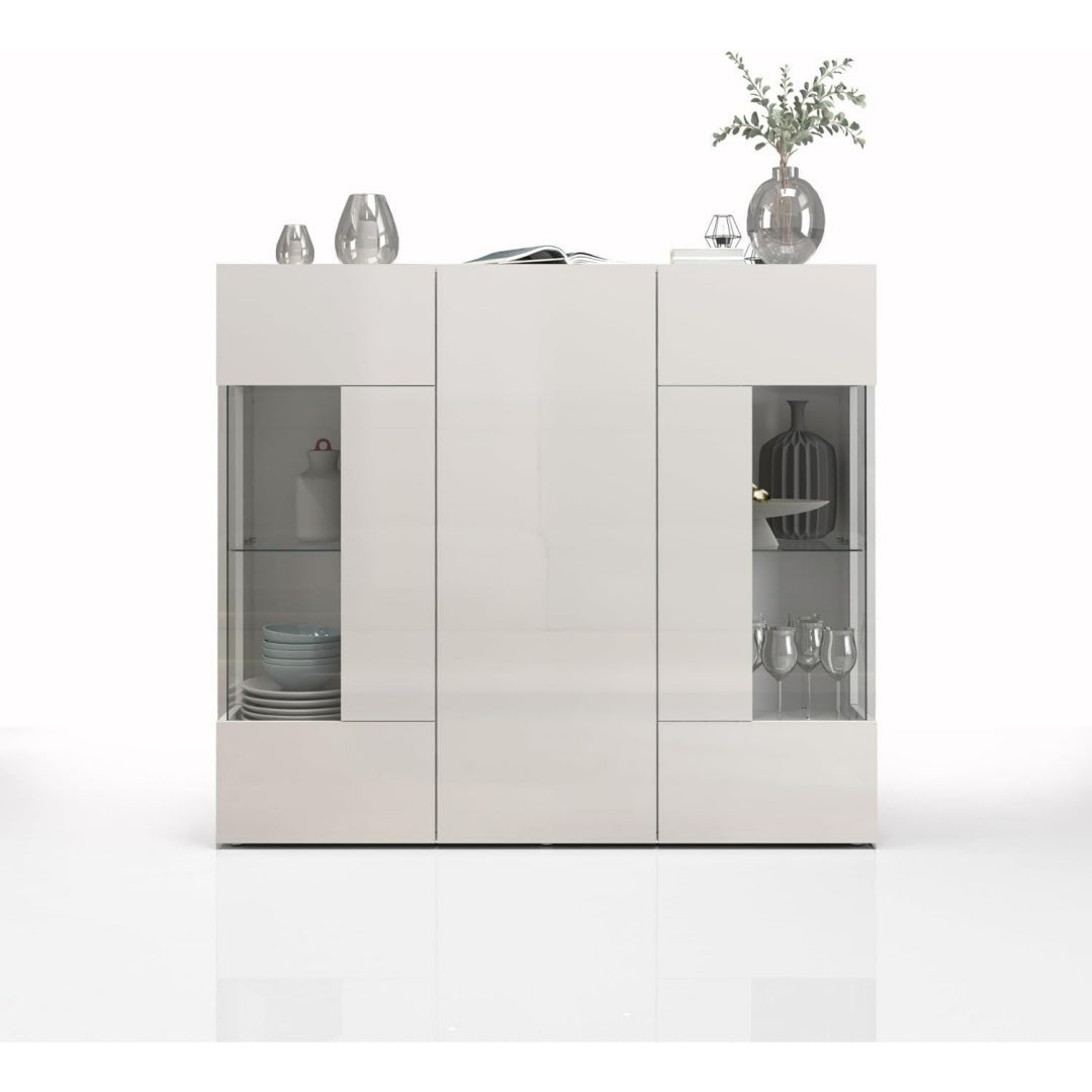 135 x 40 x 120 cm, bahut gris clair en bois style vintage