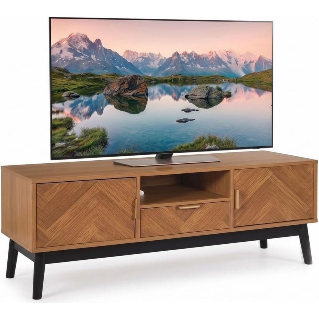 Meuble TV marron materiau durable 110 cm, rangement style contemporain