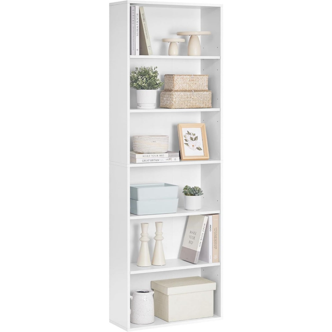 Bibliotheque design moderne gris clair 6 etageres, MDF durable