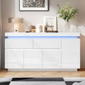 Commode gris clair, quatre portes, verre, style contemporain