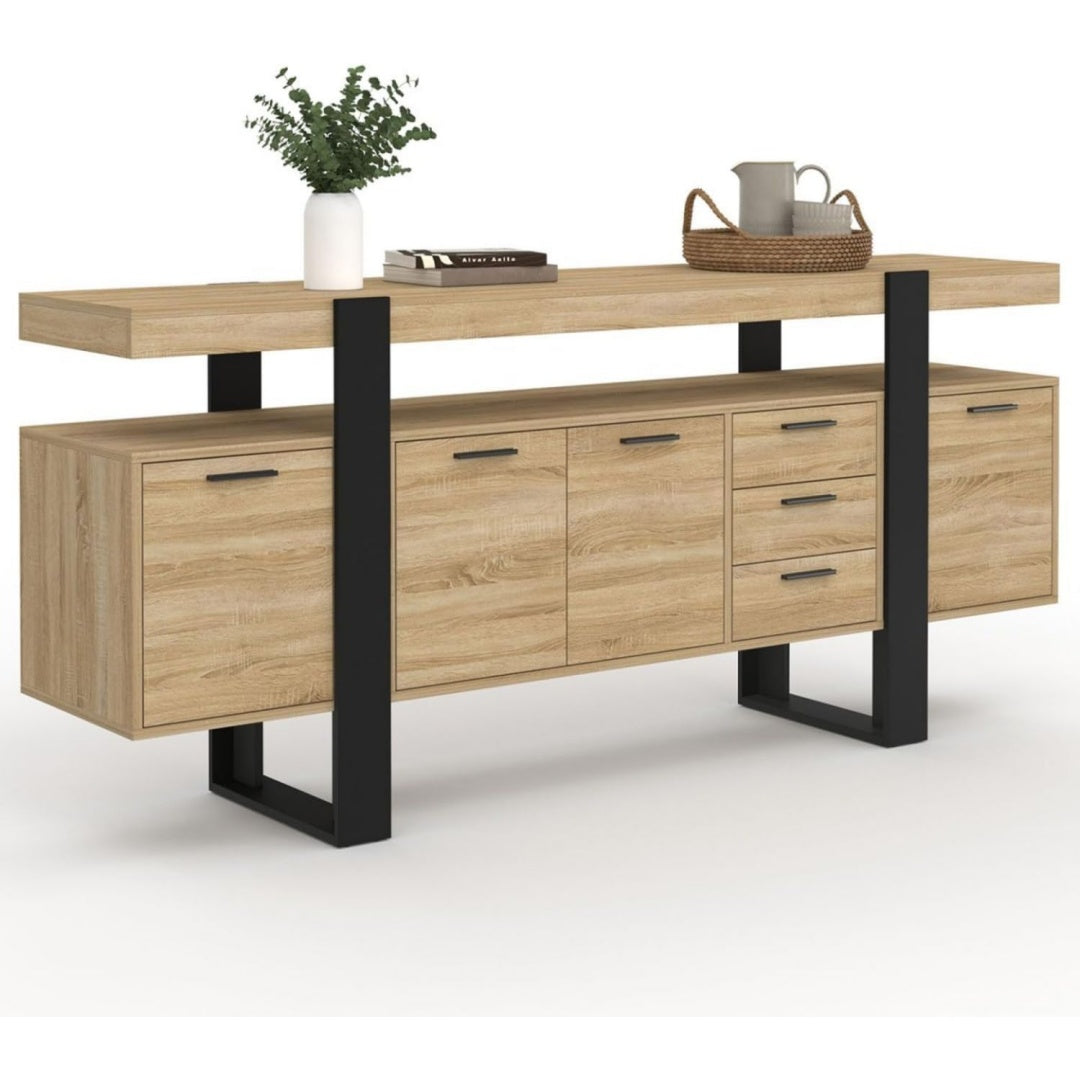 Buffet beige pour couloir, a 4 portes 3 tiroirs materiau durable