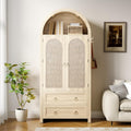 Chiffonnier gris clair portes en rotin, 80 x 40 x 180 cm