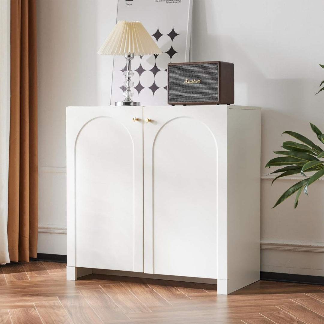 Modules ajustables, bahut gris clair en bois finition doree
