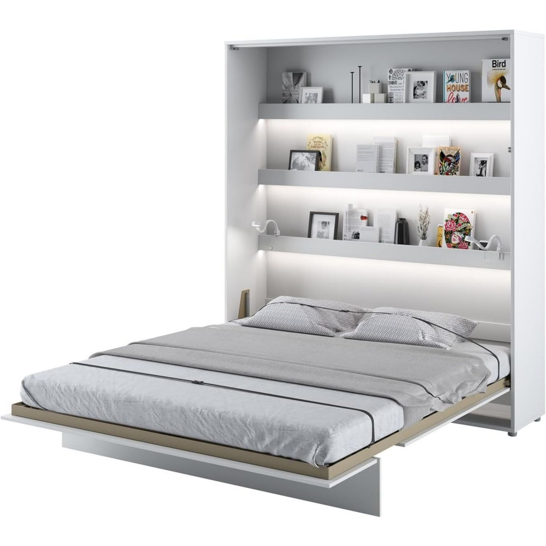 Lit en chene et MDF avec des etageres reglables en hauteur